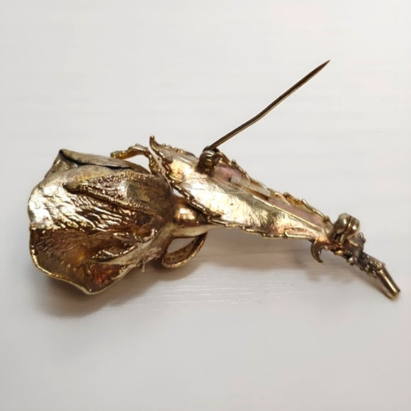 Vintage Flora Danica Eggert Gilded Sterling Silver Electroform Rose Brooch Pin - Picture 10 of 13